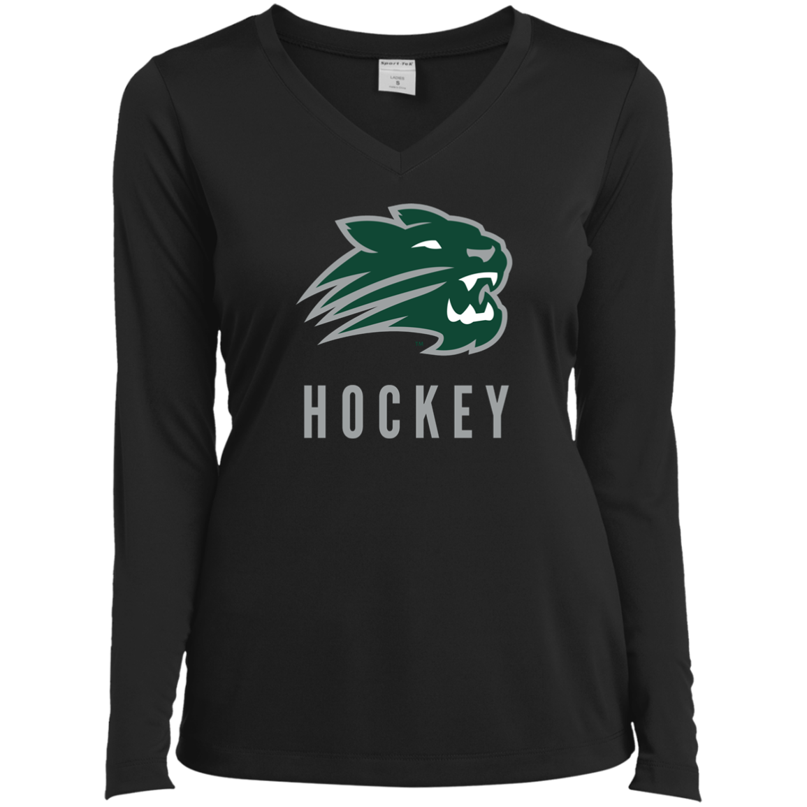 Wildcat logo women's long sleeve performance v neck