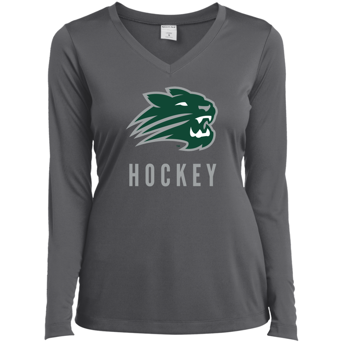 Wildcat logo women's long sleeve performance v neck